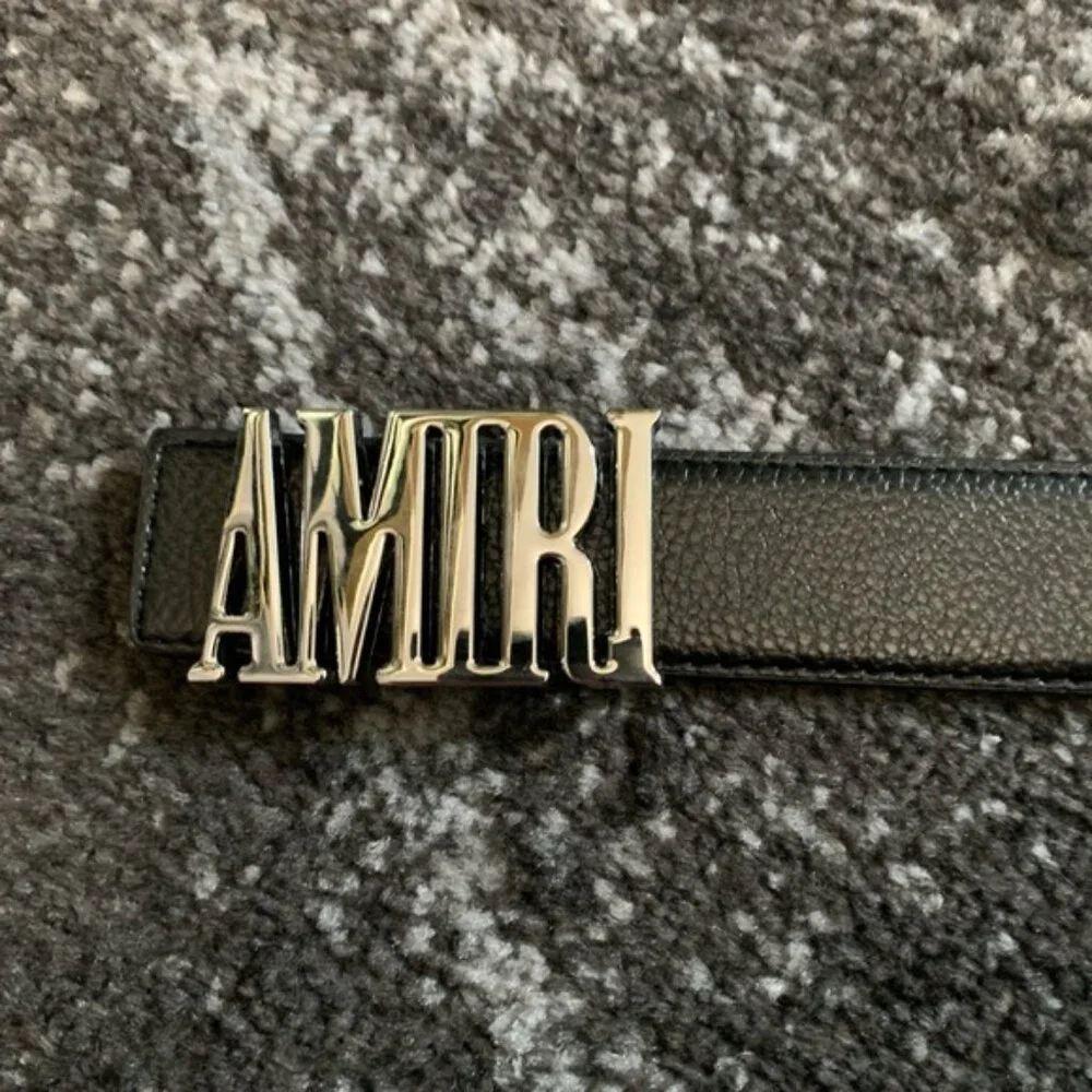 Amiri MA Logo Silver Belt Vegan Leather Size 32